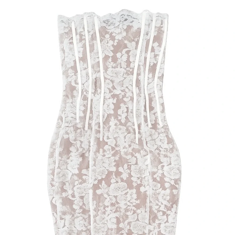 V. Chapman Capulet Midi Dress White Chantilly Lace Corset Bridal Wedding Size 6 - Picture 9 of 11